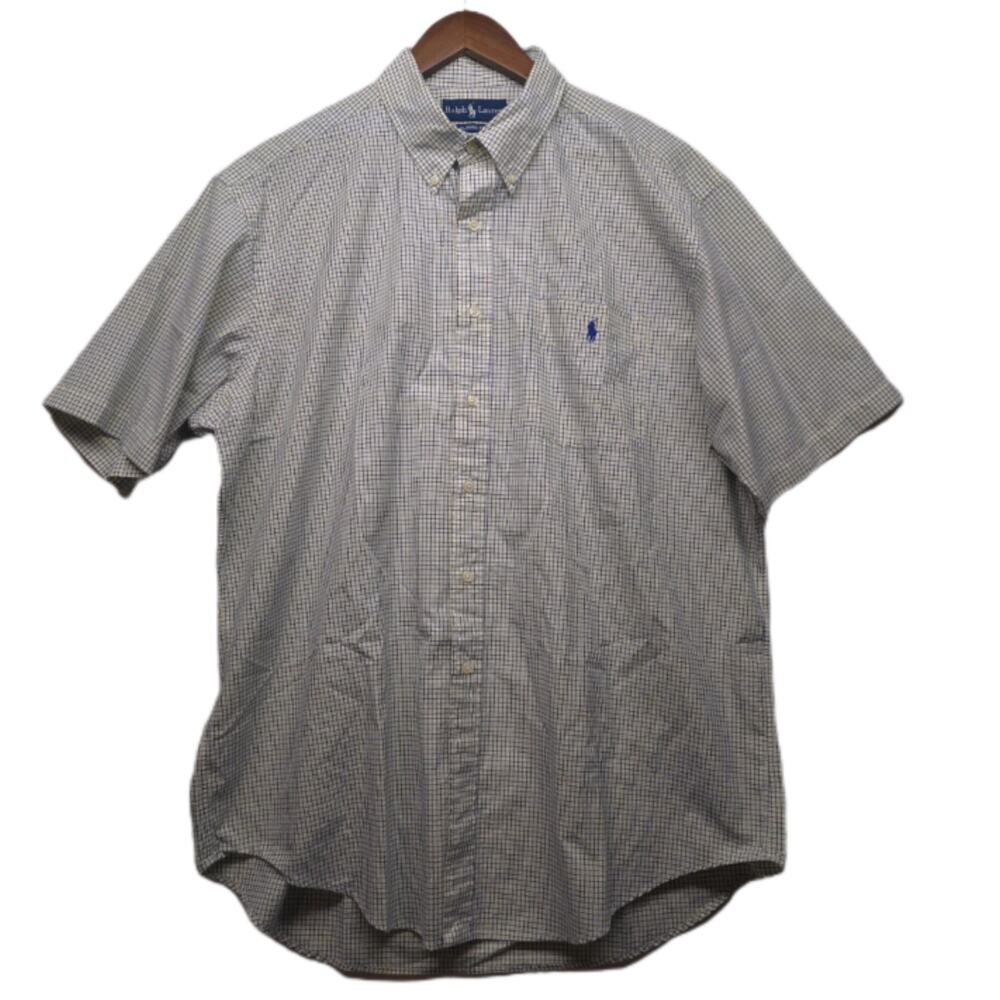 Polo Ralph Lauren Men XL Yellow Blue Check Short Sleeve Button Shirt Classic Fit - Picture 2 of 6